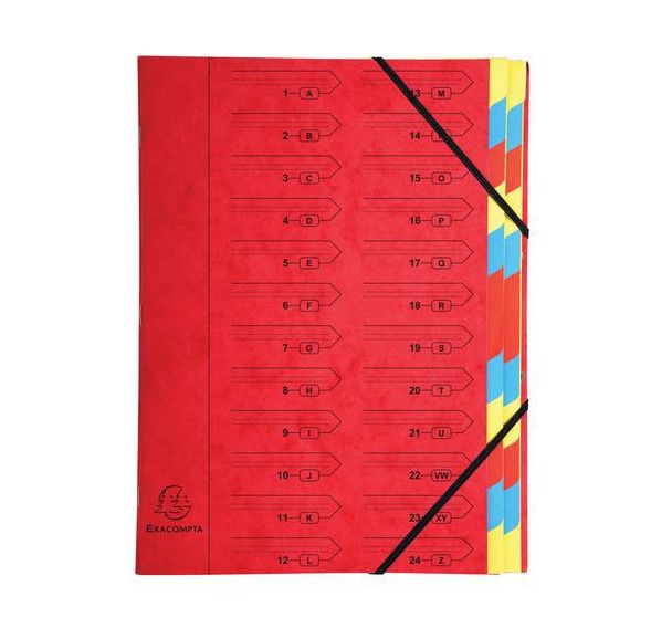 Lot de 8 Trieur agrafé avec élastiques 24 compartiments Rouge