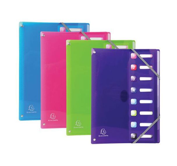 Lot de 8 Trieur extensible en PP 8 compart. Iderama A4 4 col. assort.