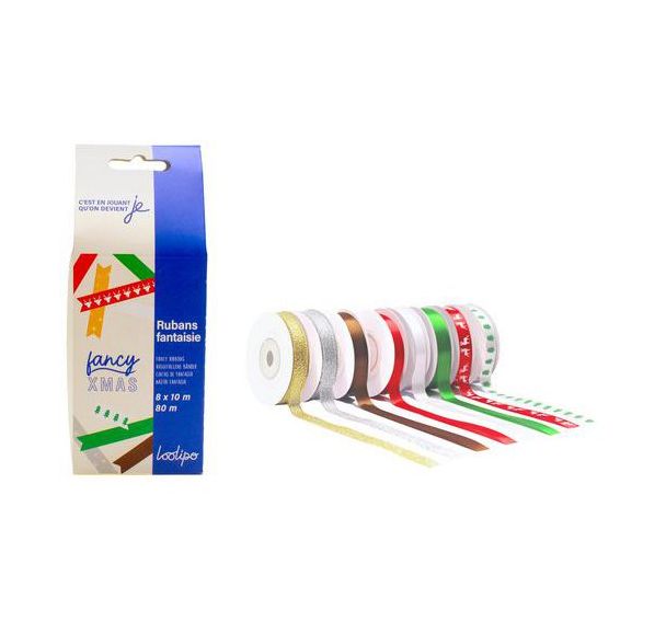 Lot de 8 rubans Noel - 10mm x 10 m