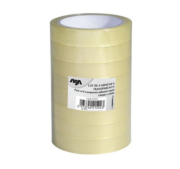 Lot de 8 rubans adhesifs transparents 19mmx66m - Sign
