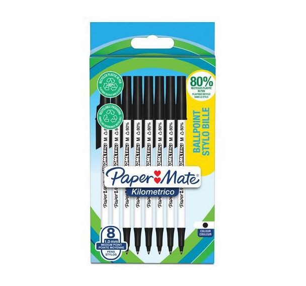 Lot de 8 stylos à bille Kilometrico capuchonnés - Paper Mate®
