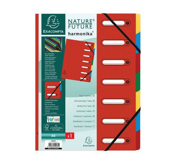 Lot de 8 trieurs harmonica® à fenêtres 7 compartiments Rouge