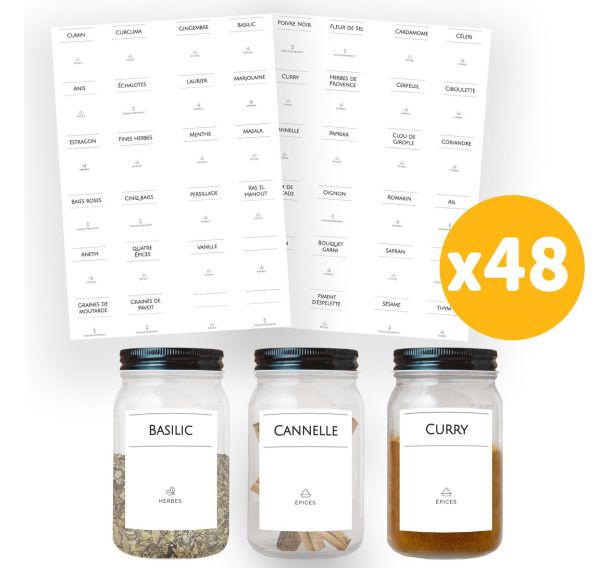 Lot de 960 Étiquette minimaliste pour épices - 3,7x4,5 cm