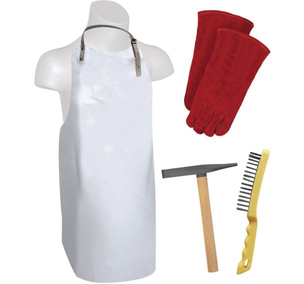 Lot équipement pro du soudeur : Tablier-Gants-Marteau-Brosse