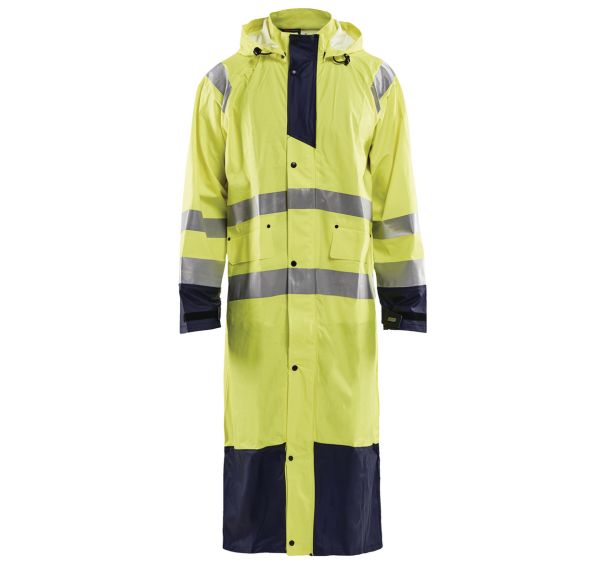 Manteau de pluie haute visibilité niveau 1 jaune fluorescent/marine