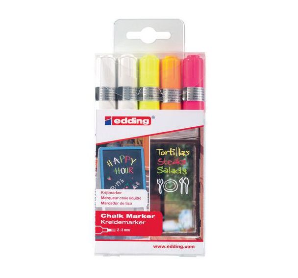 Marqueur craie Edding E49095 - Pochette de 5 - Couleurs néons