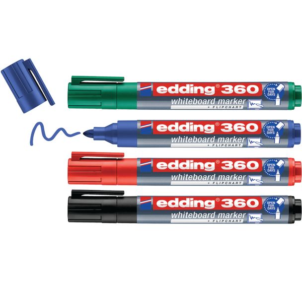 Marqueur effaçable pour tableaux blancs Edding 360 - Pochette de 4 assortis