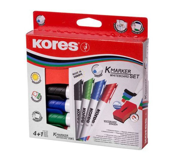 Marqueur et effaceur pour tableau blanc - Set de 4 - Kores