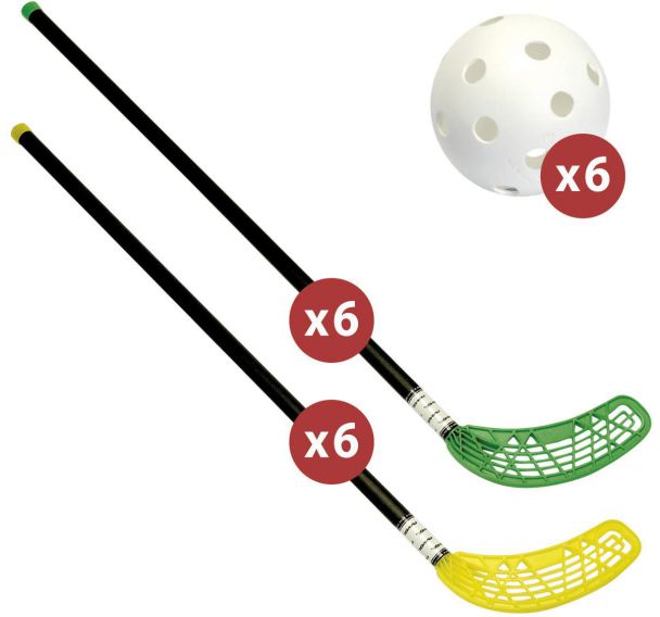 Matériel de unihockey fiber unihoc + lot de 12 crosses et 6 balles