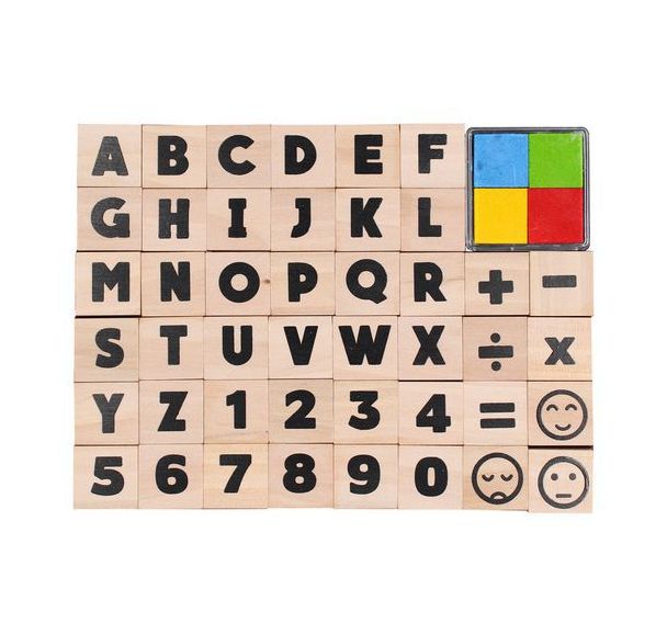 Maxi pack de tampons lettres, chiffres, symboles, 4 encreurs