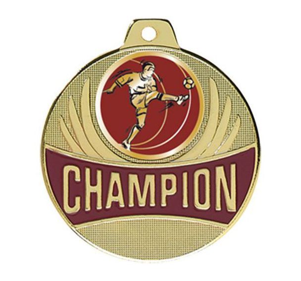 Médaille foot - joueur de profil - champion - 50mm