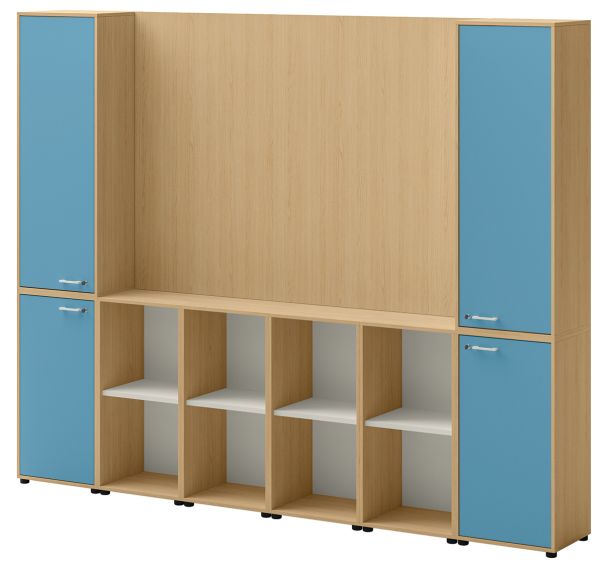 Meuble Ivo 8 cases + 2 colonnes avec portes et support TV
