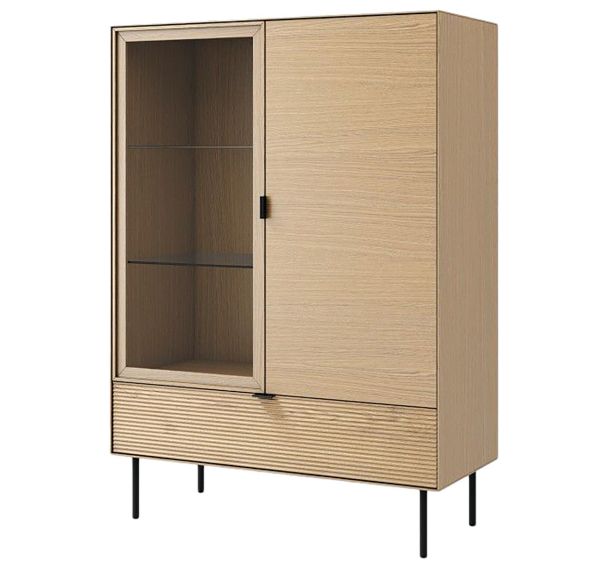 Meuble TULSA 1 porte verre 1 tiroir 1 porte Chêne
