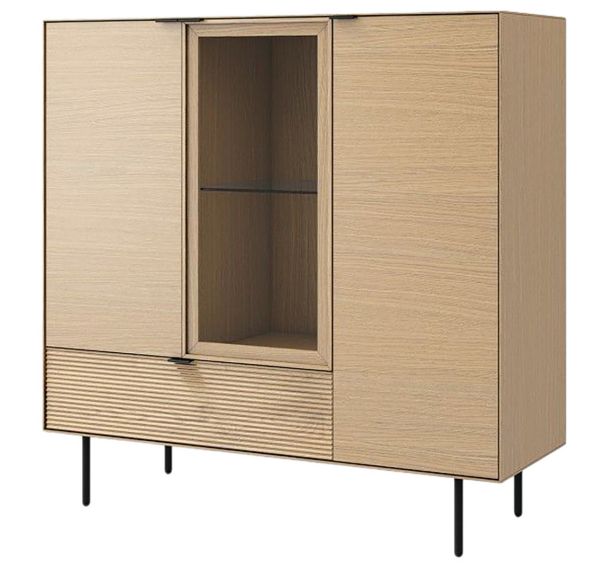 Meuble TULSA 1 porte verre 1 tiroir 2 portes Chêne