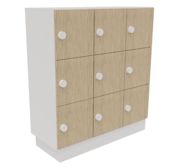 Meuble à casier Eko portes standard serrure à code socle bois Buronomic