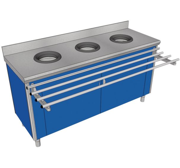 Meuble de pré-tri mural p/adulte, avec 3 trous vide-déchet + porte-sac