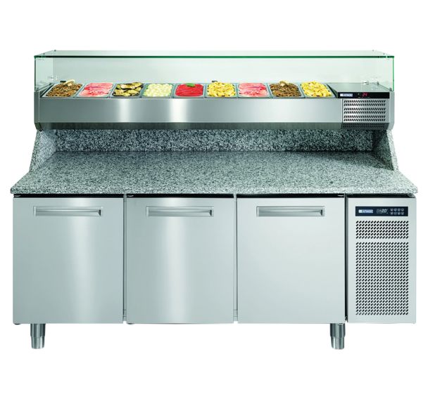 Meuble de préparation pizza, dessus granit et dosseret, 3 portes- PZSPR+ 830I