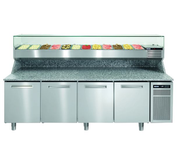 Meuble de préparation pizza, dessus granit et dosseret, 4 portes- PZSPR+ 840I