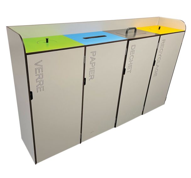 Meuble de tri sélectif stratifié compact 4 compartiments
