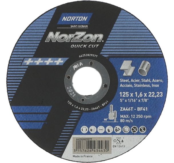 Meule de tronçonnage plate Quickcut métal/inox - Norton
