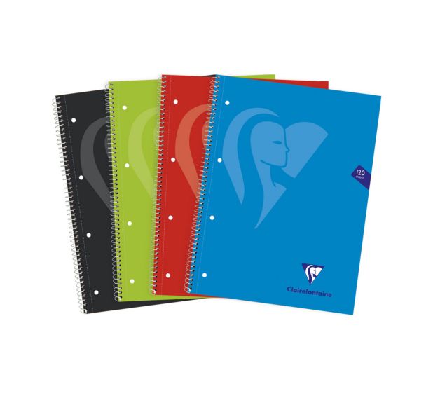 Mimesys cahier spiralé carte rigide 22,5x29,5cm 240p Q.5x5 cadré perfo 4 trous 5 couleurs de bandes couleurs VIVES assorties