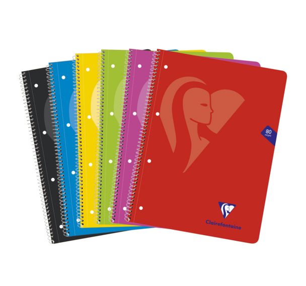 Mimesys cahier spiralé carte souple 22,5x29,5cm 160p Q.5x5 cadré perfo 4 trous couleurs VIVES assorties