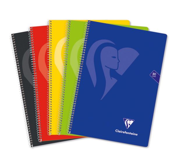 Mimesys cahier spiralé carte souple Folio 21,5x31cm 160p Q.4x4 + marge couleurs VIVES assorties