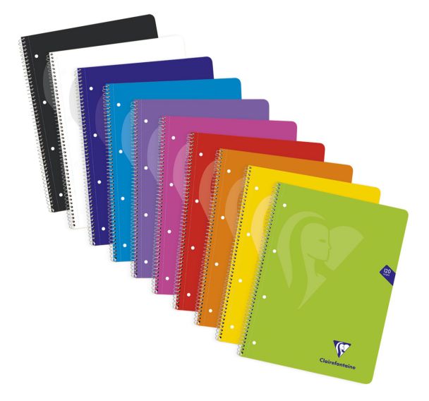 Mimesys cahier spiralé polypro 22,5x29,5cm 240p Q.5x5 cadré perfo 4 trous 5 couleurs de bandes couleurs VIVES assorties