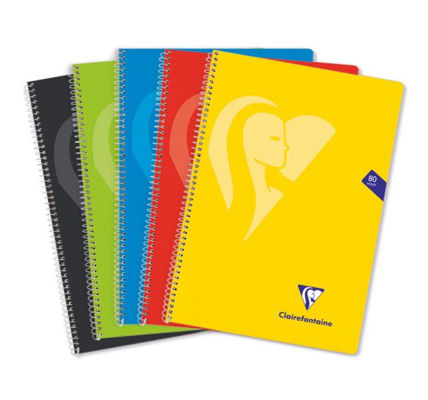 Mimesys cahier spiralé polypro Folio 21,5x31cm 160p Q.4x4 + marge couleurs VIVES assorties