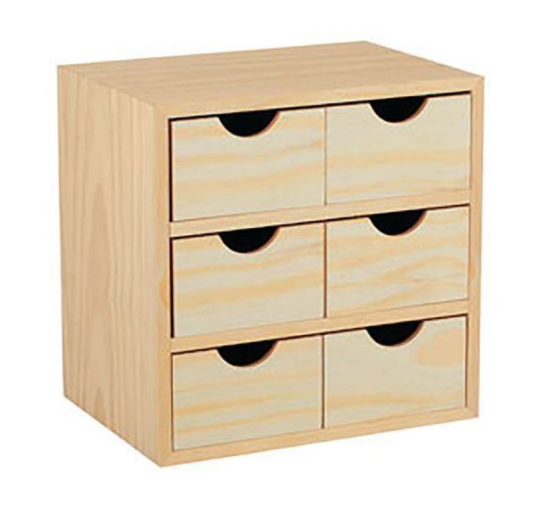 Mini bloc de rangement de 6 tiroirs plaqué pin