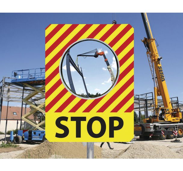 Miroir pour chantier temporaire avec message de sécurité - Kaptorama