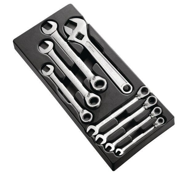 Module de 7 clés mixtes à cliquet et 1 clé à molette