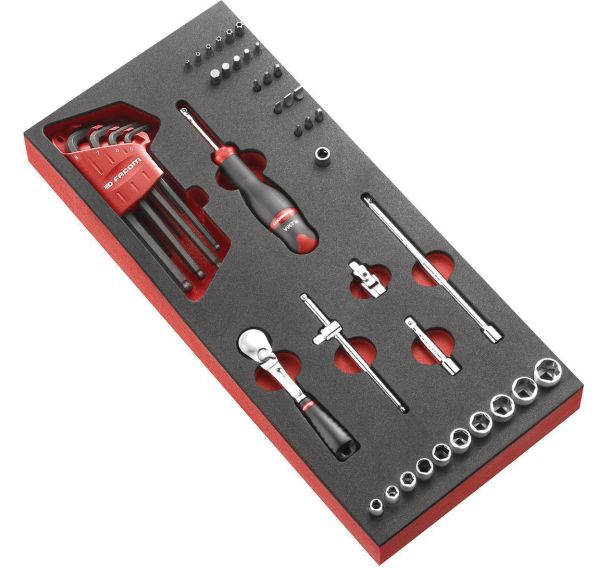 Module mousse douilles 1/4 pouces 6 pans - 46 pièces