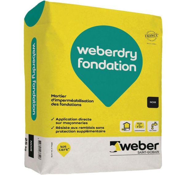 Mortier d'imperméabilisation - Weberdry fondation 25 Kg