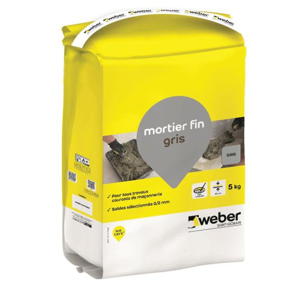 Mortier fin pour maçonnerie courante - Weber gris 5 kg