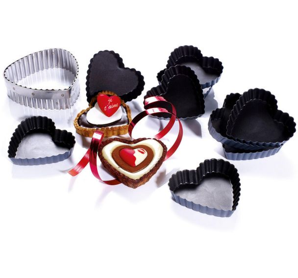 Moule tartelette cannelé en coeur Exopan - Lot de 12 - 9 cm