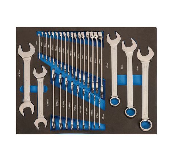 Mousse 3/3 Clés mixtes et clés à fourche doubles 31 pièces