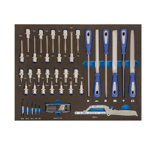 Mousse 3/3 Douilles tournevis limes et scie 44 pièces