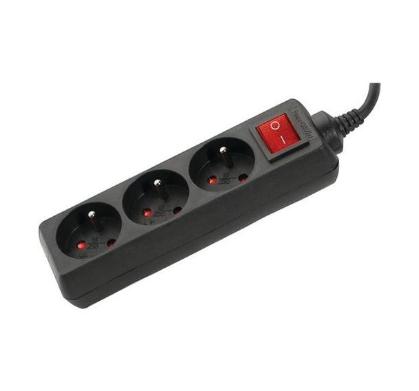 Multiprise 3 prises avec interrupteur noire - 1,5 m