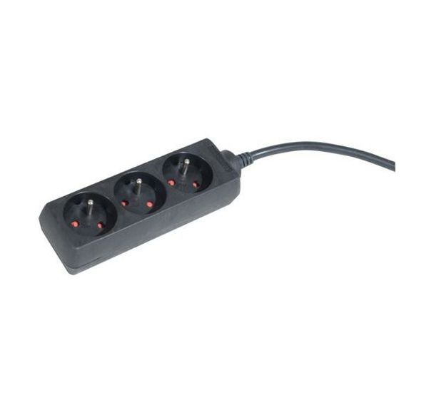 Multiprise 3 prises sans interrupteur noire - 1,5 m