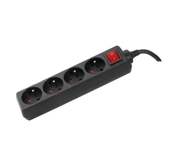 Multiprise 4 prises avec interrupteur noir - 4,0 m
