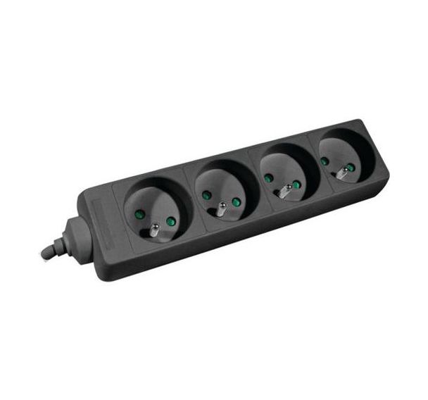 Multiprise 4 prises sans interrupteur noire - 1,5 m