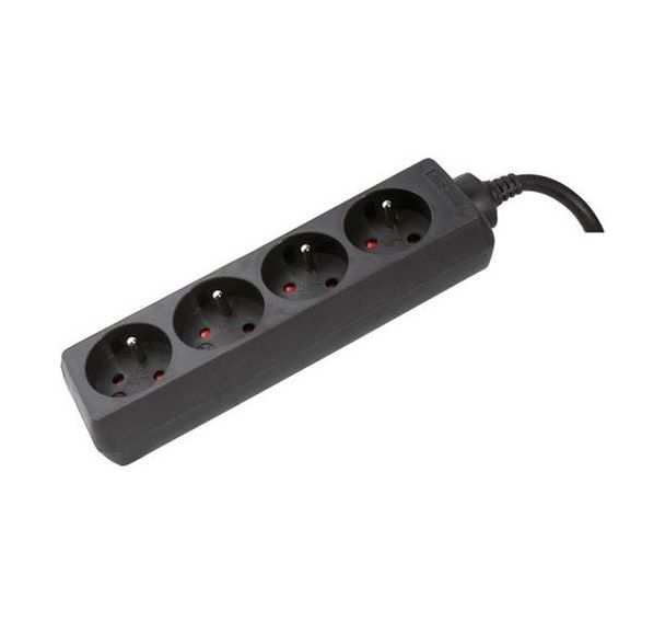 Multiprise 4 prises sans interrupteur noire - 4,0 m
