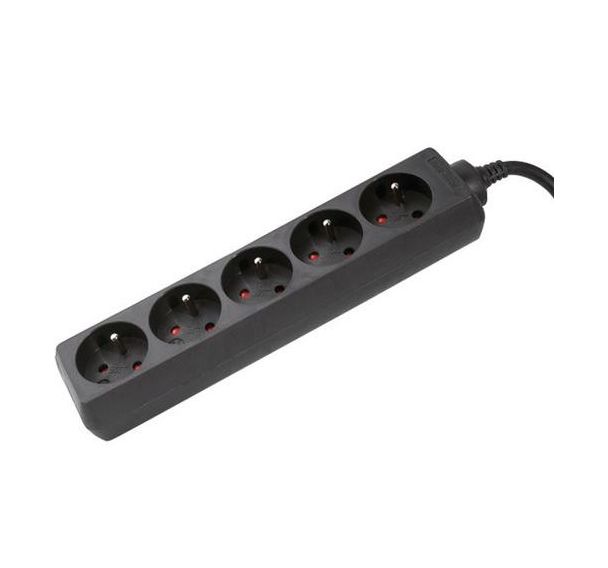 Multiprise 5 prises sans interrupteur noire - 4,0 m