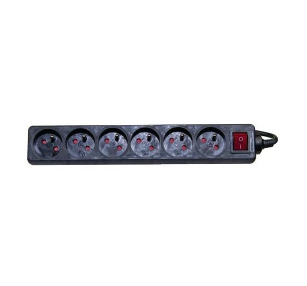 Multiprise 6 prises avec interrupteur noire - 1,5 m