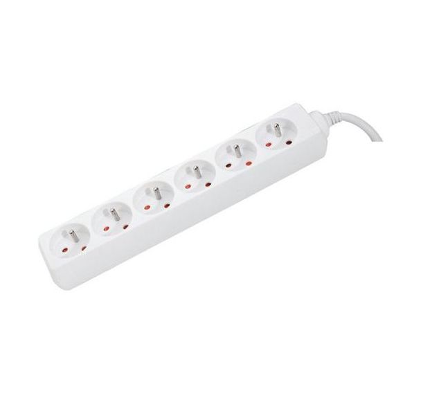 Multiprise 6 prises sans interrupteur blanche - 1,5 m