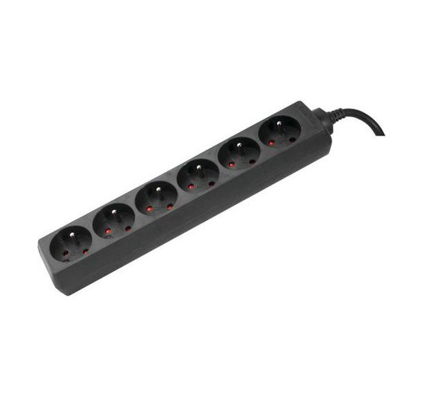 Multiprise 6 prises sans interrupteur noire - 1,5 m