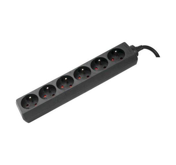 Multiprise 6 prises sans interrupteur noire - 4,0 m