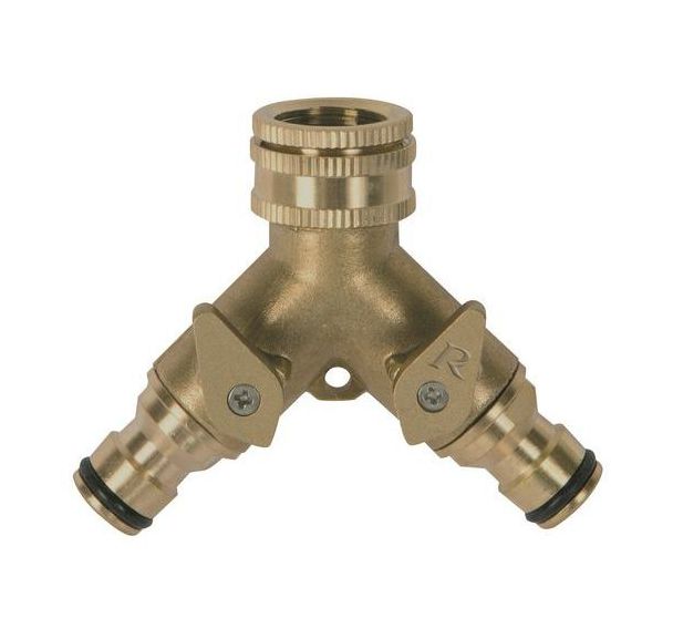 Nez de robinet laiton 2 sorties rapides - Vannes arrêt - 3/4-1/2''