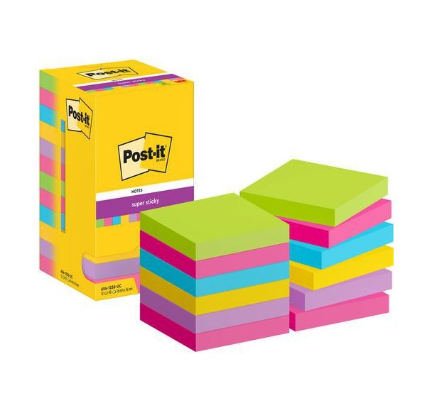 Notes Post-it® Super Sticky 76mm x 76mm 12blocs assortis